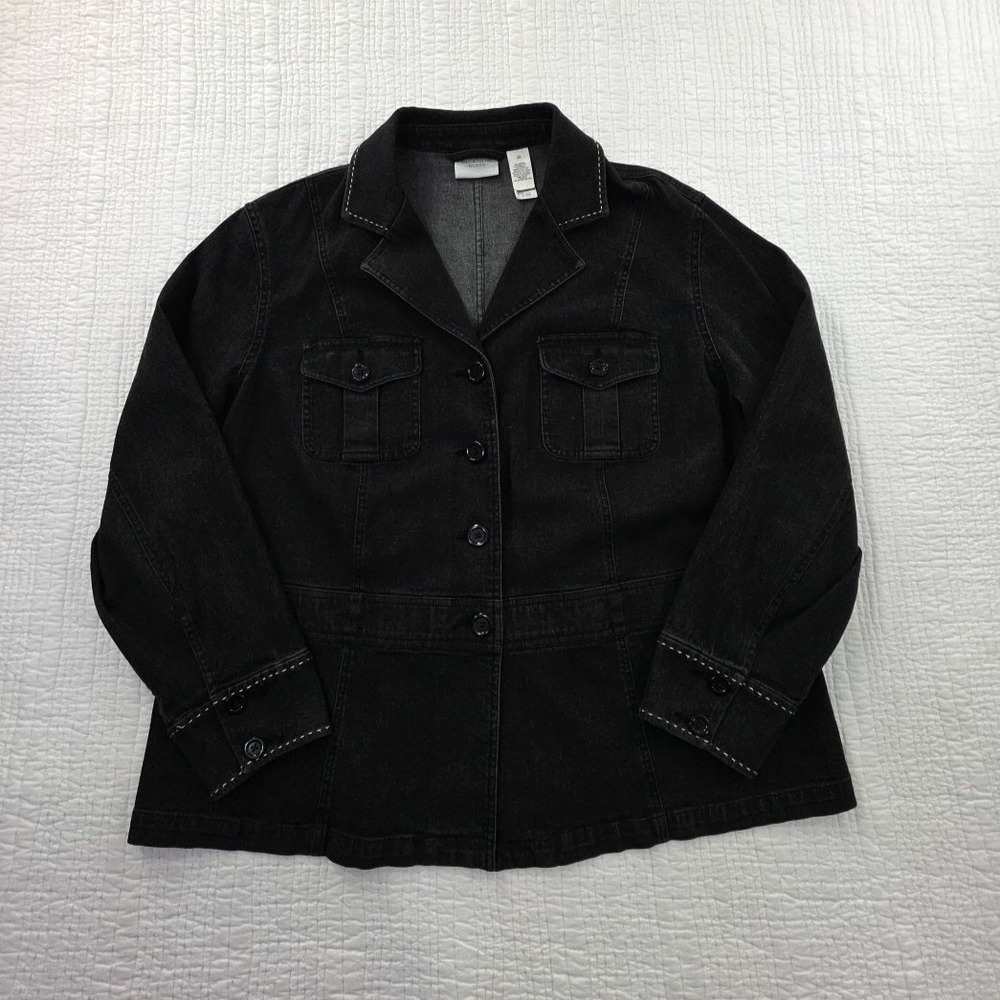 Liz Claiborne Lizwear Womens‎ Utility Blazer Jacket 2X Black Stretch Denim